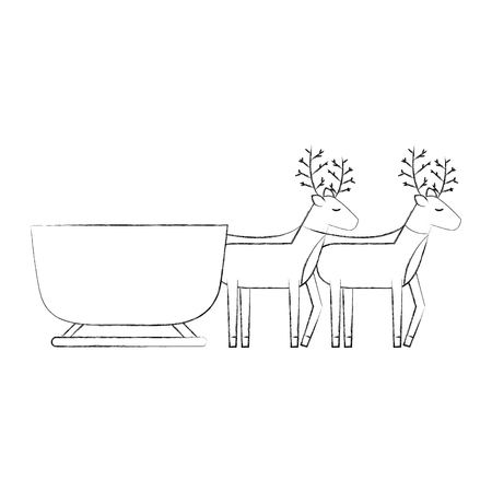 reindeer pulling christmas sledge traditional image vector illustrationのイラスト素材
