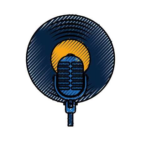 microphone music vinyl disk vintage cartoon vector illustrationのイラスト素材