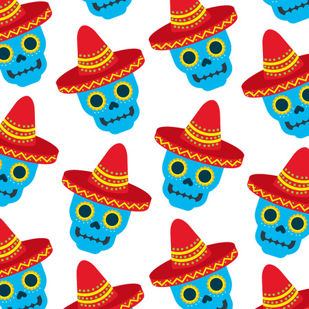 skull in hat day of the dead mexican celebration vector illustrationのイラスト素材