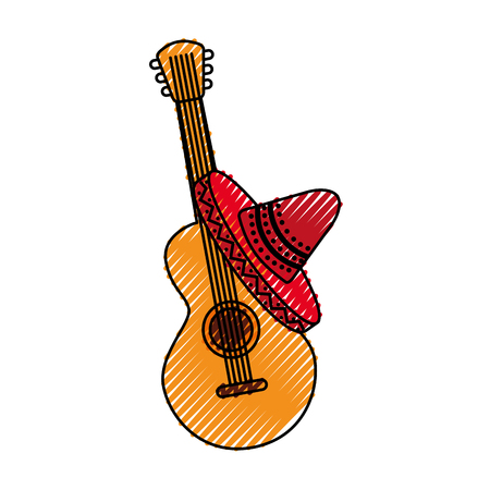 mexican guitar and hat traditional instrument musical vector illustrationのイラスト素材