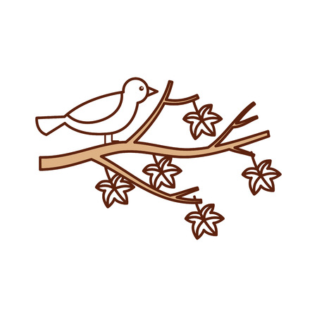 autumn beautiful bird in branch and leaves vector illustrationのイラスト素材
