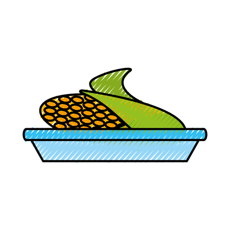 sweet corn on dish cartoon thanksgiving day symbol vector illustrationのイラスト素材