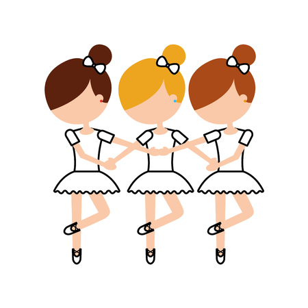 three girls dancing ballet classic practice vector illustrationのイラスト素材