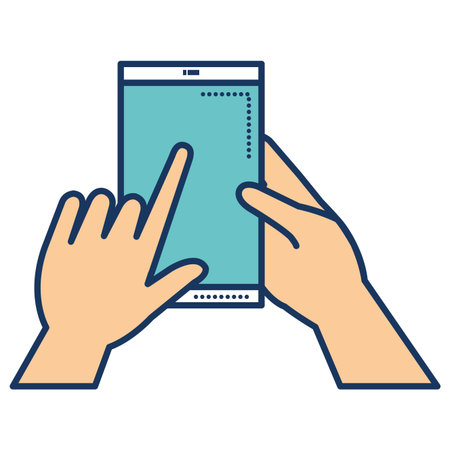 hands human with smartphone device isolated icon vector illustration designのイラスト素材
