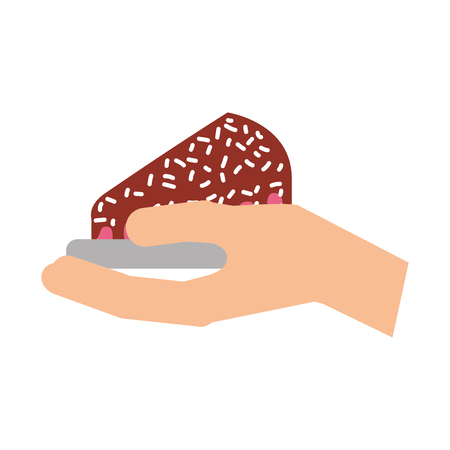 Hand holding a slice of cake icon.のイラスト素材