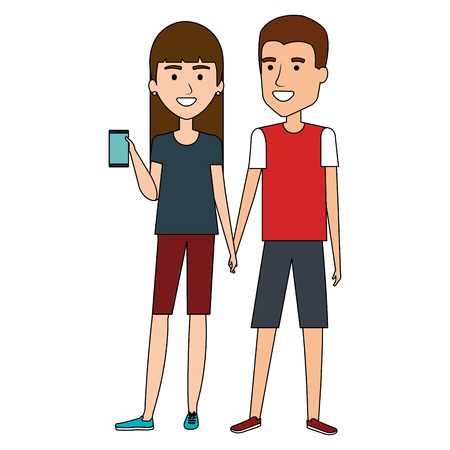 couple using smartphone characters vector illustration designのイラスト素材