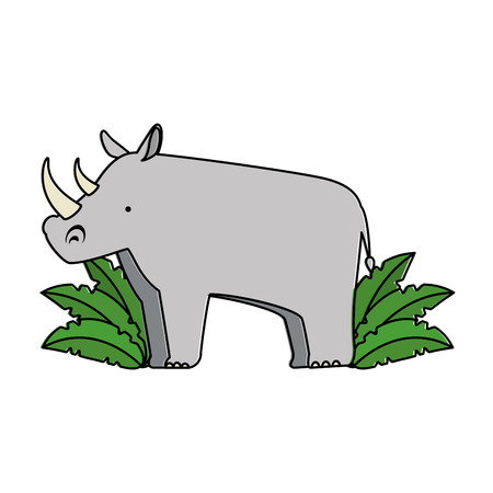 A wild rhinoceros with bush jungle vector illustration designのイラスト素材