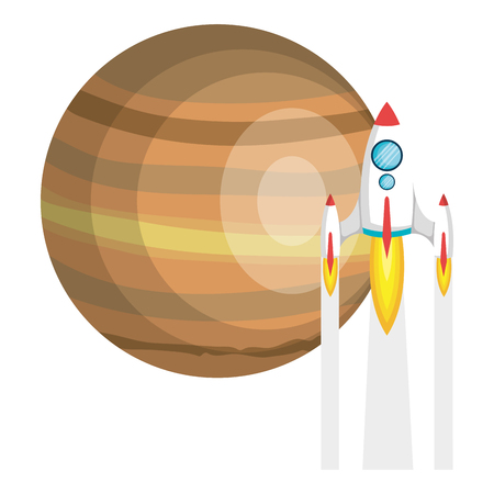 saturn planet with rocket flying vector illustration designのイラスト素材