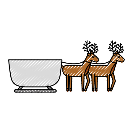 reindeer pulling christmas sledge traditional image vector illustrationのイラスト素材
