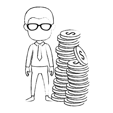 businessman with coins avatar character icon vector illustration designのイラスト素材