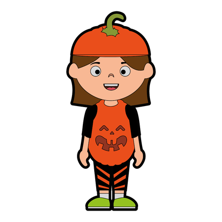 little girl disguised as a pumpkin vector illustration designのイラスト素材