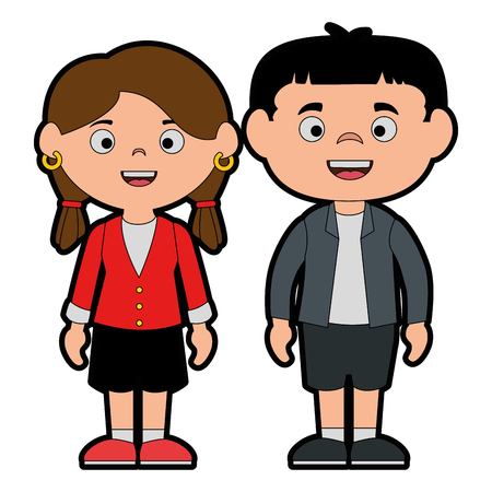 couple of children characters vector illustration designのイラスト素材