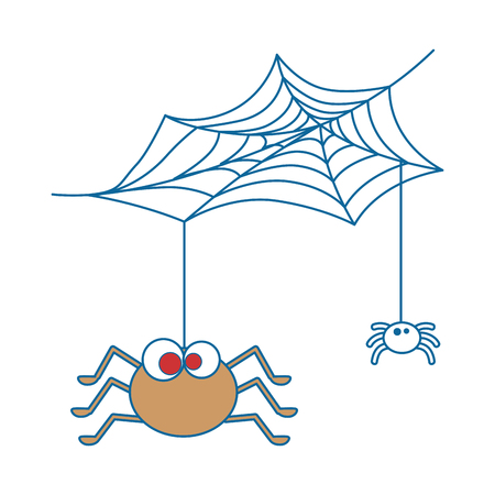 cute spiders with spiderweb halloween decoration vector illustration designのイラスト素材