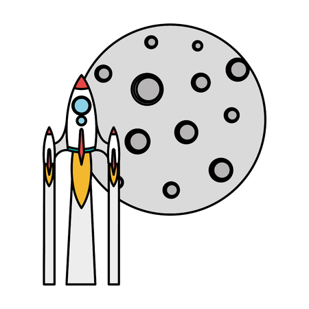 moon satellite with rocket flying vector illustration designのイラスト素材