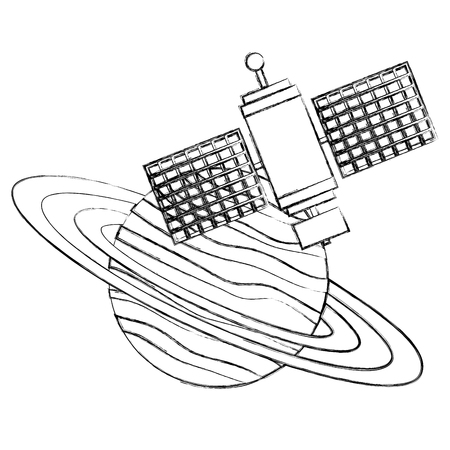 saturn planet with satellite vector illustration designのイラスト素材