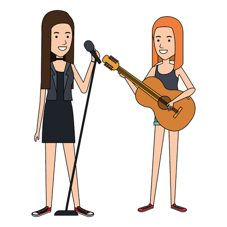 women singing and playing guitar vector illustration designのイラスト素材