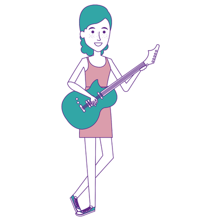 woman playing guitar electric character vector illustration designのイラスト素材