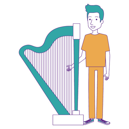 man playing harp character vector illustration designのイラスト素材
