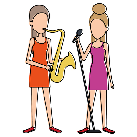 women singing and playing saxophone vector illustration designのイラスト素材