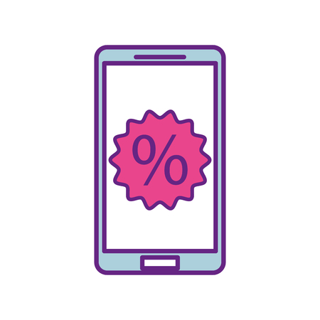 mobile phone with discount percent sale offer marketing vector illustrationのイラスト素材