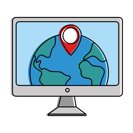 desktop computer with planet vector illustration designのイラスト素材