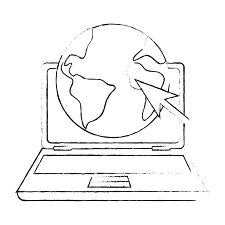laptop computer with planet vector illustration designのイラスト素材