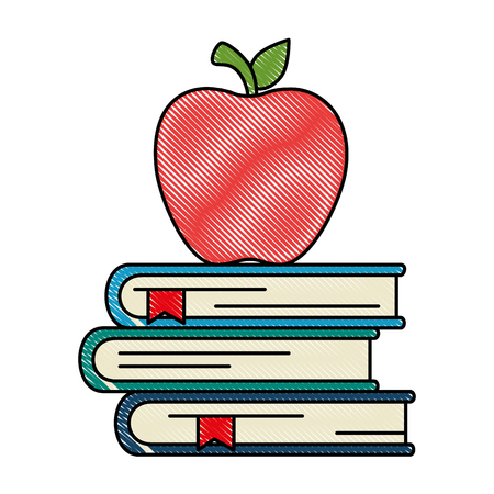 pile text books with apple vector illustration designのイラスト素材