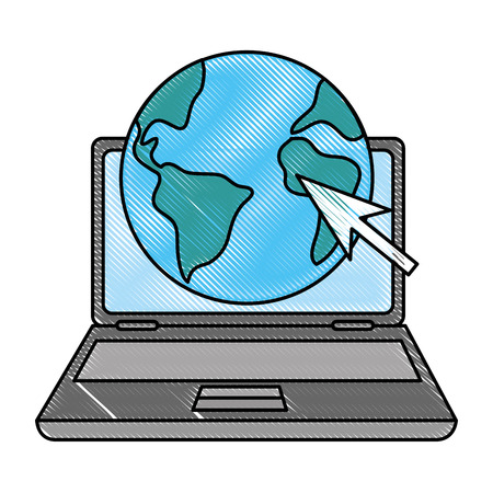 laptop computer with planet vector illustration designのイラスト素材