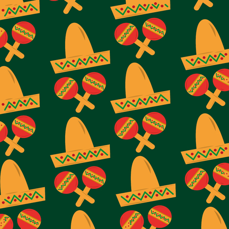 mexican hat and maracas folkore culture vector illustrationのイラスト素材