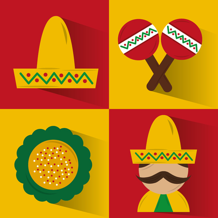 set of icons viva mexico party celebration vector illustrationのイラスト素材