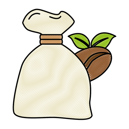 bag coffee seeds and leafs vector illustration designのイラスト素材