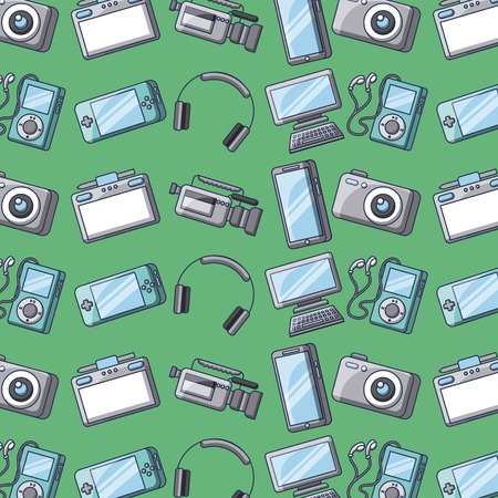 set of gadgets technology device digital elements seamless pattern vector illustrationのイラスト素材