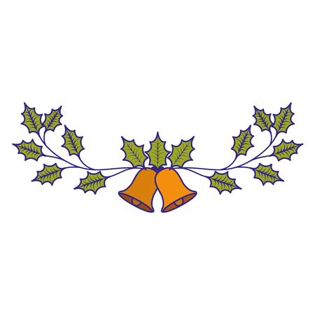 christmas decorated ornament bells and evergreen branch vector illustrationのイラスト素材