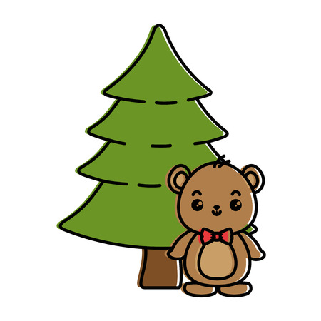 cute bear teddy with pine character vector illustration designのイラスト素材