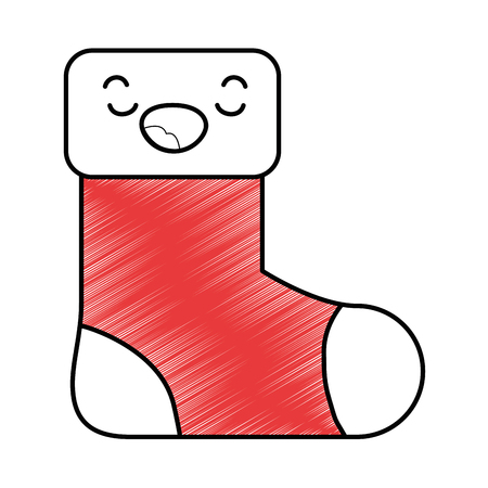christmas sock kawaii character vector illustration designのイラスト素材
