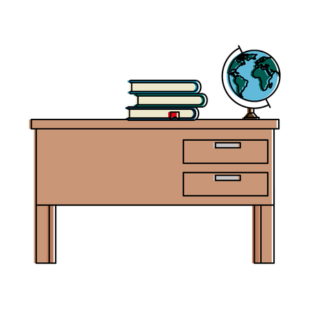 teacher desk with books and planet vector illustration designのイラスト素材