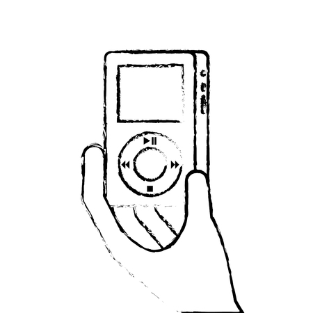 hand holding mp player gadget display modern technology vector illustrationのイラスト素材