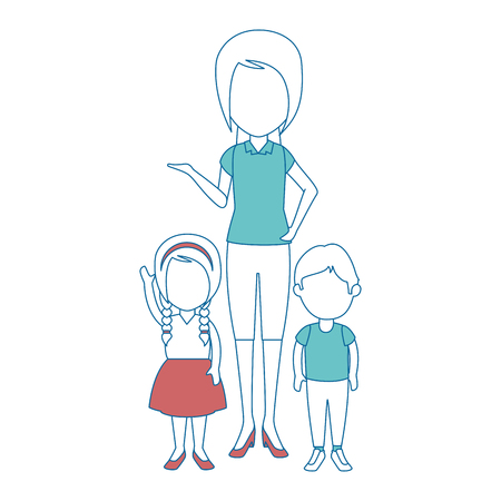 beautiful teacher female with students avatars characters vector illustration designのイラスト素材