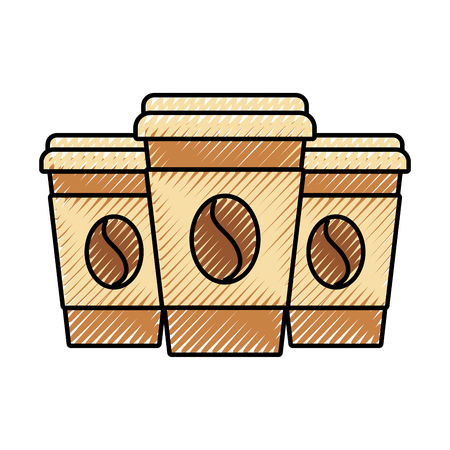 set of three paper coffee cup beverage refreshment vector illustrationのイラスト素材