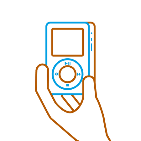 hand holding mp player gadget display modern technology vector illustrationのイラスト素材