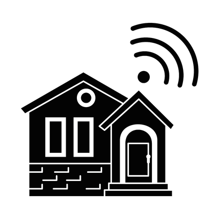 front of smarthouse with wifi signal vector illustration designのイラスト素材