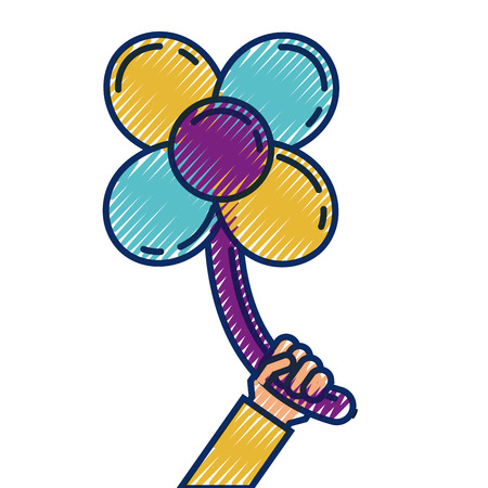 hand holding balloons shaped flower petals decoration vector illustrationのイラスト素材