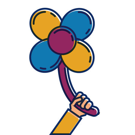 hand holding balloons shaped flower petals decoration vector illustrationのイラスト素材