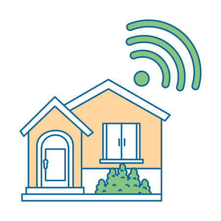 front of smarthouse with wifi signal vector illustration designのイラスト素材