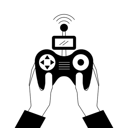 hands holding control remote advance for drones with screen vector illustrationのイラスト素材