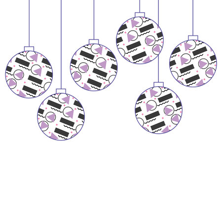 christmas balls with geometric figures hanging decoration vector illustrationのイラスト素材