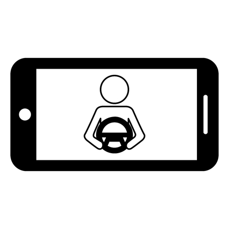 Smartphone gps navigation driver at steering wheel vector illustrationのイラスト素材