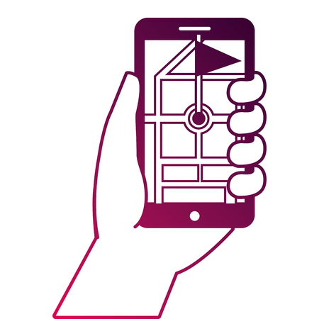 Hand holding smartphone gps navigation flag pointerのイラスト素材