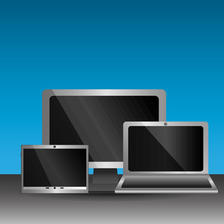 Set of blank screens computer monitor laptop smartphone technology digital vector illustration.のイラスト素材