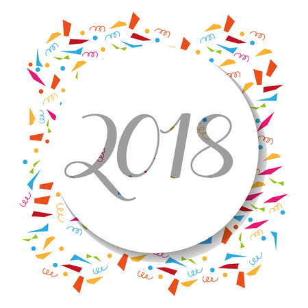 happy new year 2018 text confetti banner design vector illustrationのイラスト素材
